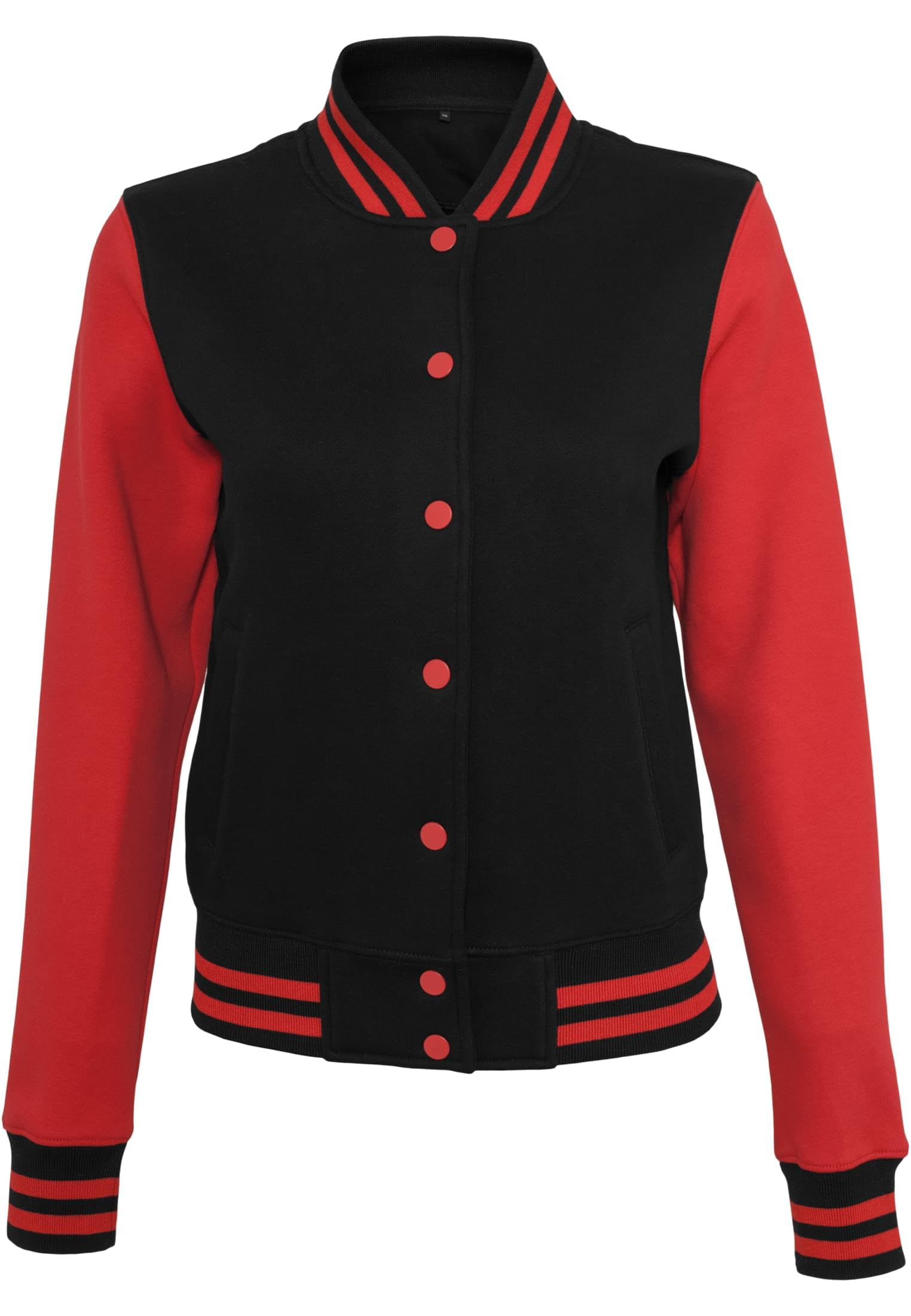 Build Your Brand Womens Ladies Sweat College Varsity Jacket, Black/Red, XS EU