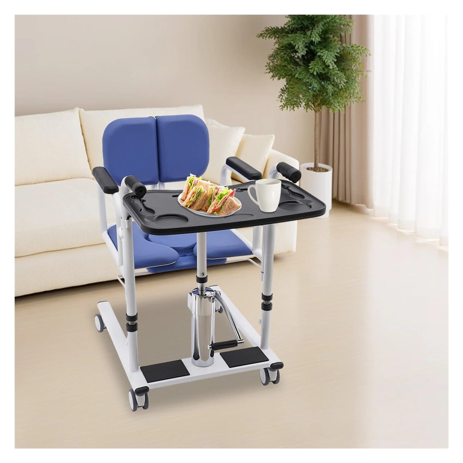 Domowy Hydrauliczny Podnośnik Pacjenta Przenośny Wózek Inwalidzki Ze Stali Bezszwowej Z 4 Kołami Udźwig 150 Kg Dla Osób Starszych Wygodna Płynna Mobilność(Blue)