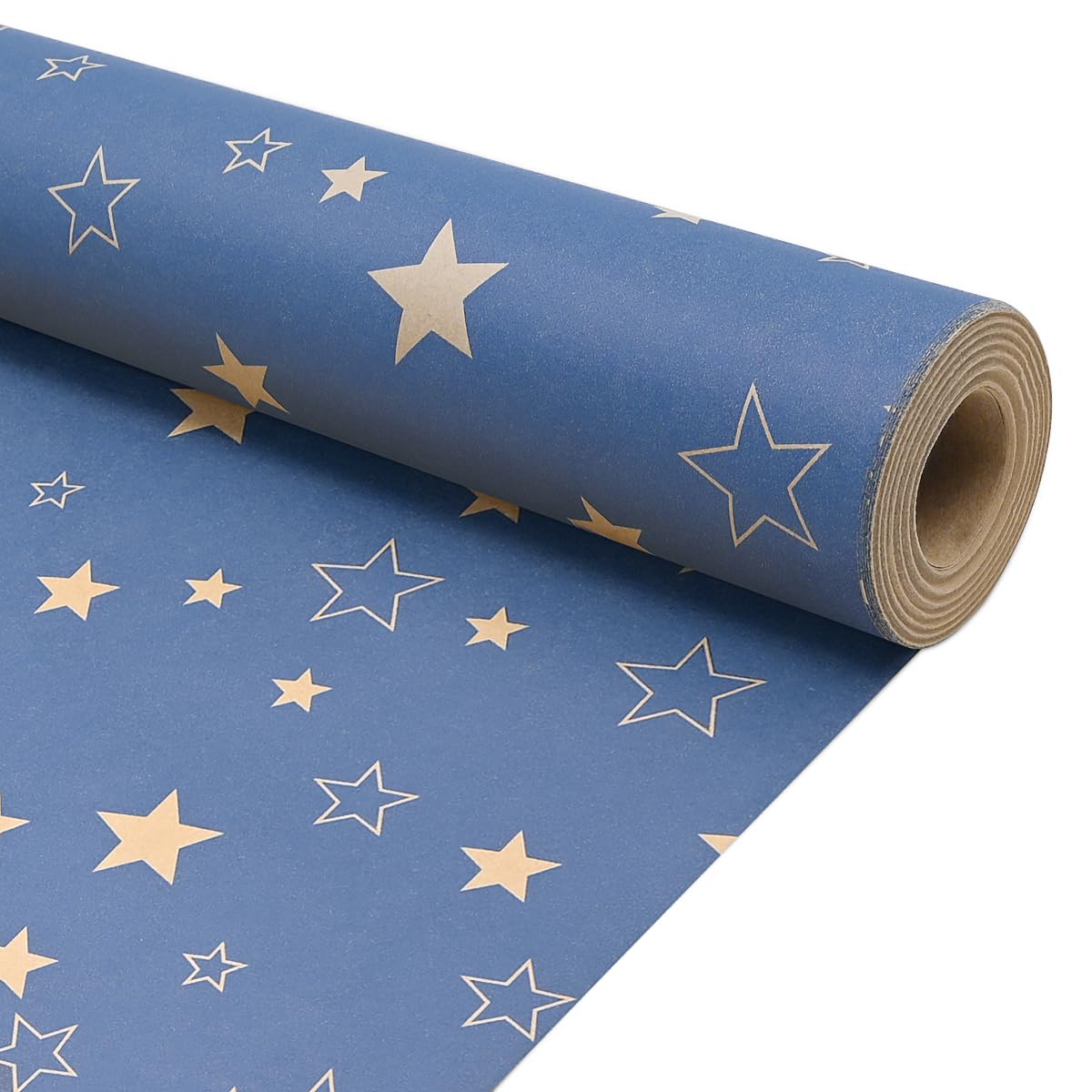 43cm*15m Blue Christmas Wrapping Paper Roll,Birthday Gift Wrap Paper with Star for Birthday Father's Day Xmas Present-Star