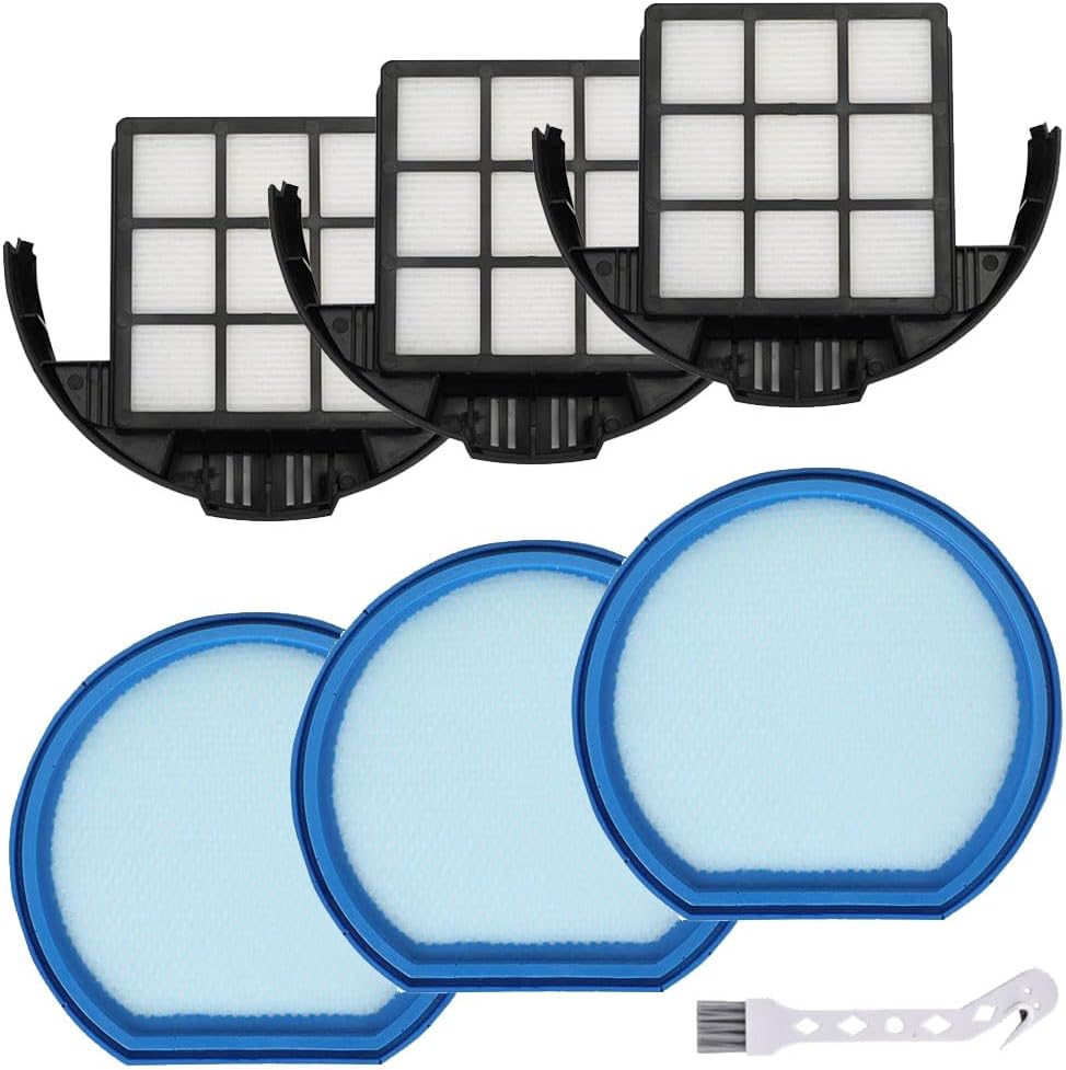 6 Pack Vacuum Filter Set Compatible with Hoover T-Series WindTunnel Bagless Upright Vacuum, Replaces Parts #303173001 & #303172002, 3 Washable Filters+ 3 HEPA Cartridge Filters+ 1 Cleaning Brush