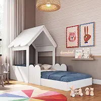Cama Montessoriana Infantil Casa Solteiro Branco - Completa Móveis
