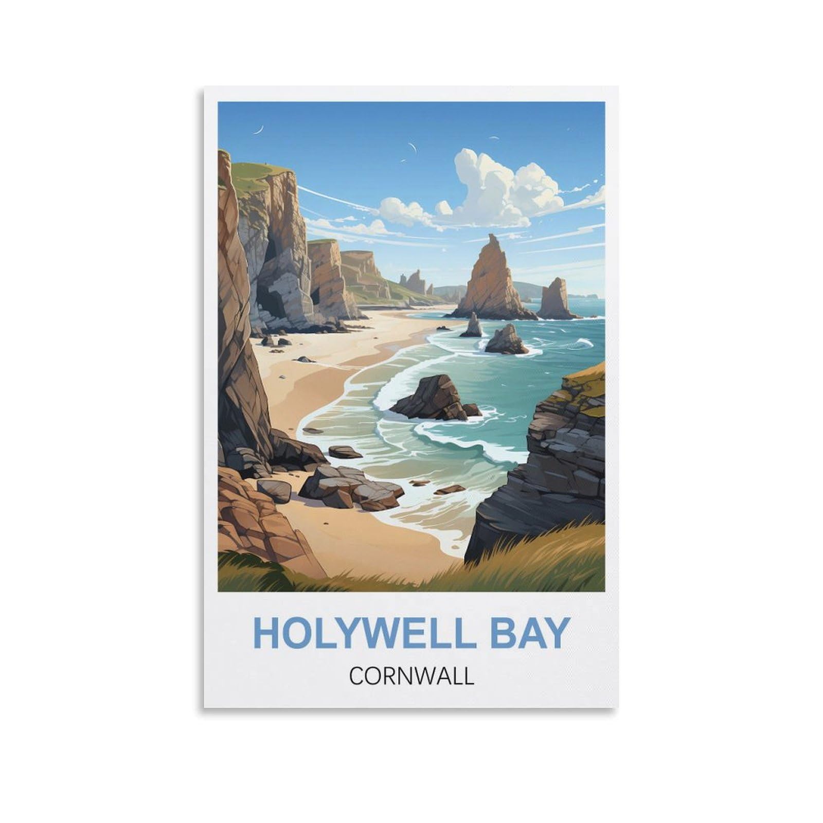 JYICUNCHO Holywell Bay Cornwall Vintage Travel Posters 08x12inch(20x30cm) Canvas Prints Wall Art Paintings Pictures for Living Room Bedroom Wall Decor