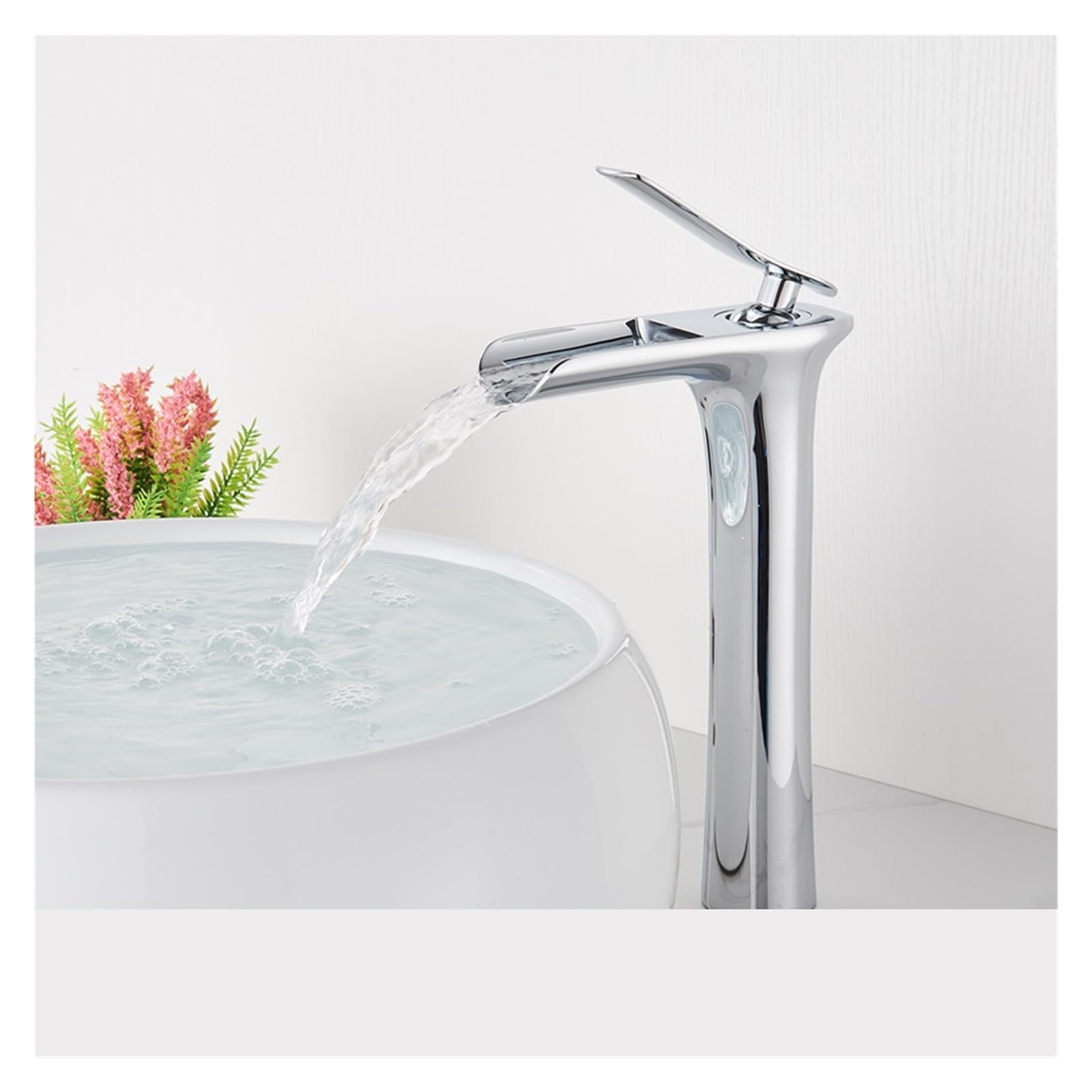Robinet de lavabo cascade chromé et blanc pour eau chaude et froide