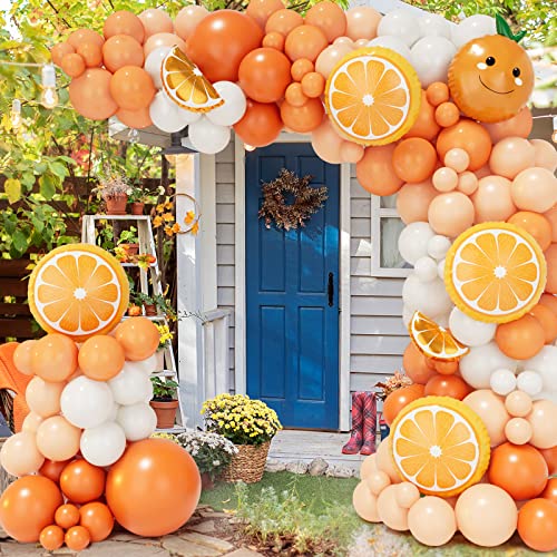 Little Cutie Baby Shower Decorations 173PCS Orange Balloon Garland Arch kit Macaron Pastel Orange Balloons White Balloons for Baby Shower Tangerine Theme Fruit Birthday Party Decorations