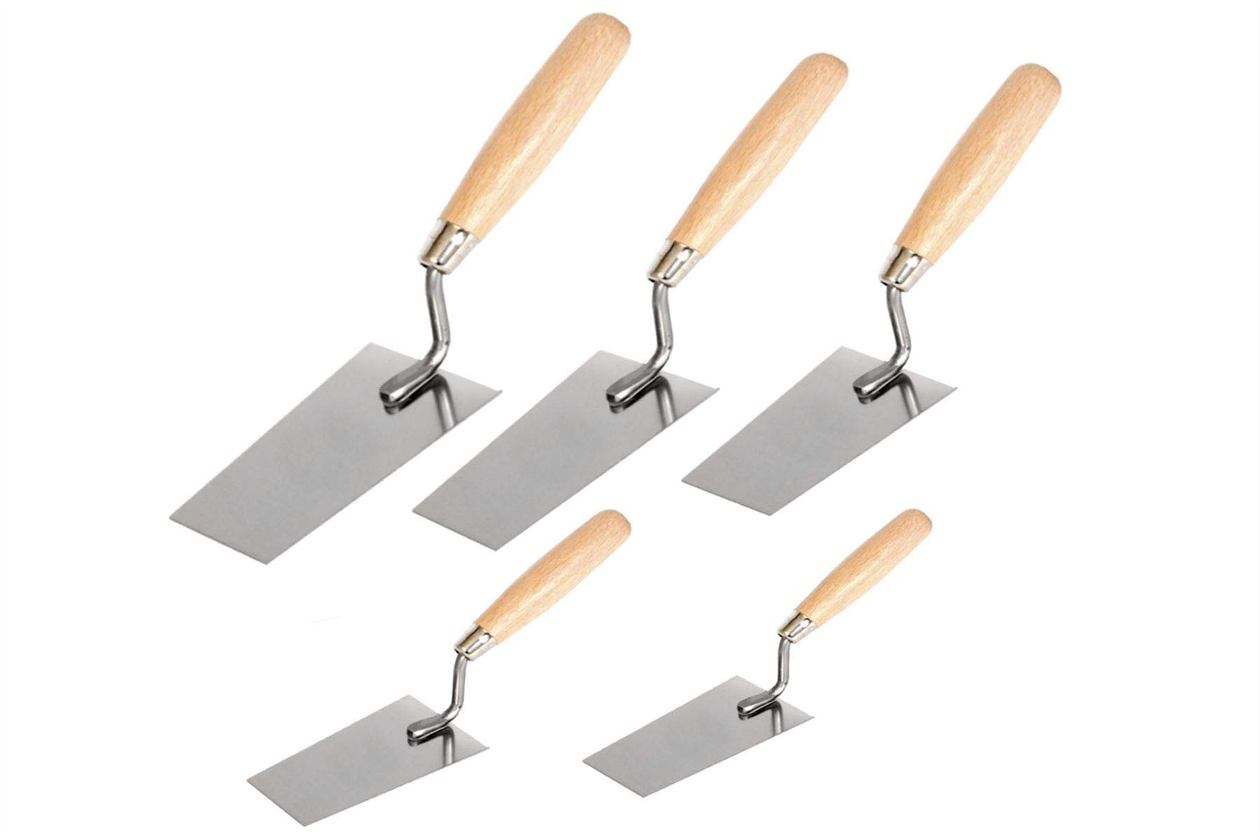 (Set - 130, 140, 150, 160, 180Mm) Stainless Steel Bucket Trowel - Toolty - Wooden Handle- For Scooping-Scraping: Motar, Cement, Plaster - Masonry, Bri 5060649209504