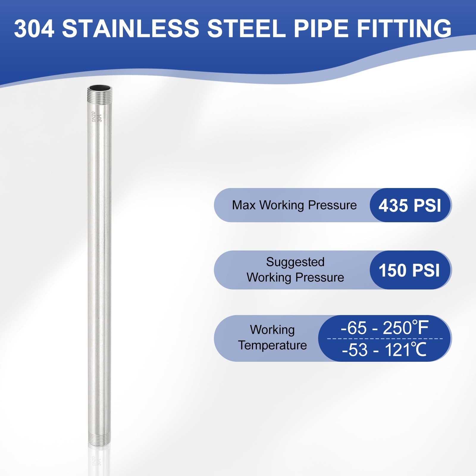 PATIKIL 1 Stück Hahnverlängerung 400mm 3/4" x 3/4" BSP Außengewinde Gussrohr, 304 Edelstahl Verlängerung Fitting für Luftrohr, Wasserrohr, Kraftstoffrohr