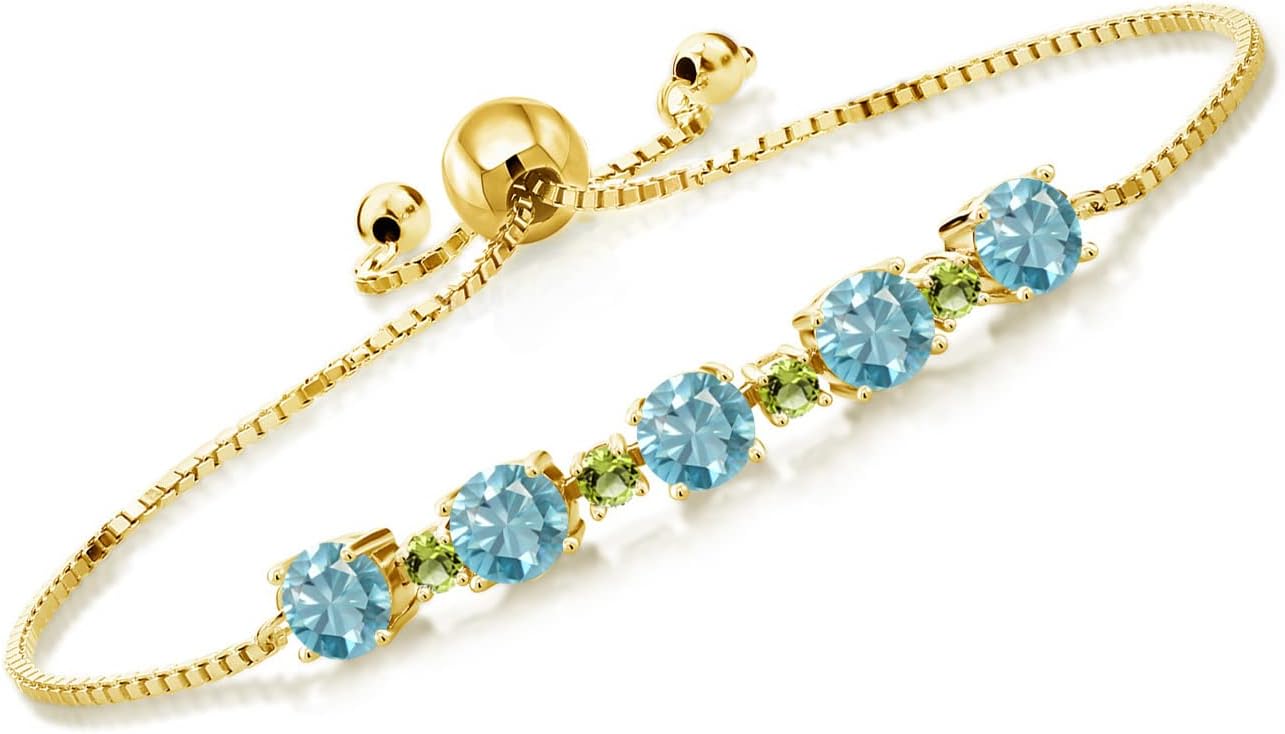 Gemstone Birthstone and Peridot Tennis Bracelet for Women in 18K Yellow Gold Plated Silver | Round 5MM and 2.5MM | Adjustable Bolo Design | Easy-On Easy-Off | Fully Adjustable Up to 9 Inch