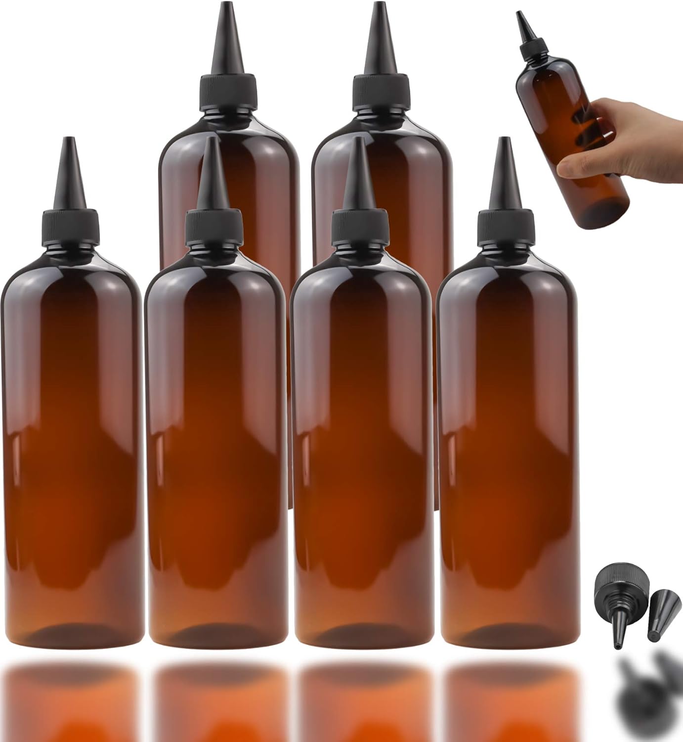 MotBach 6 Pack Brown Hair Color Bottle Applicator, 16 Ounce Translucence Squeeze Bottle, Empty Plastic Refillable Bottle with Twist Top Cap for Hair Coloring : Beauty & Personal Care