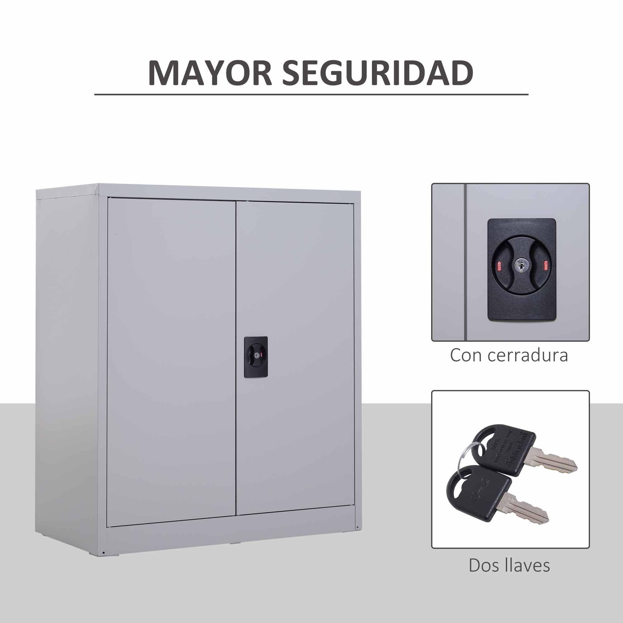 Vinsetto Armario Archivador Metálico, Archivador de Oficina, con 2 Puertas, Cerradura, Estante Ajustable, Armario Metálico para Sala de Estar, Estudio, 80x40x92,5 cm, Gris