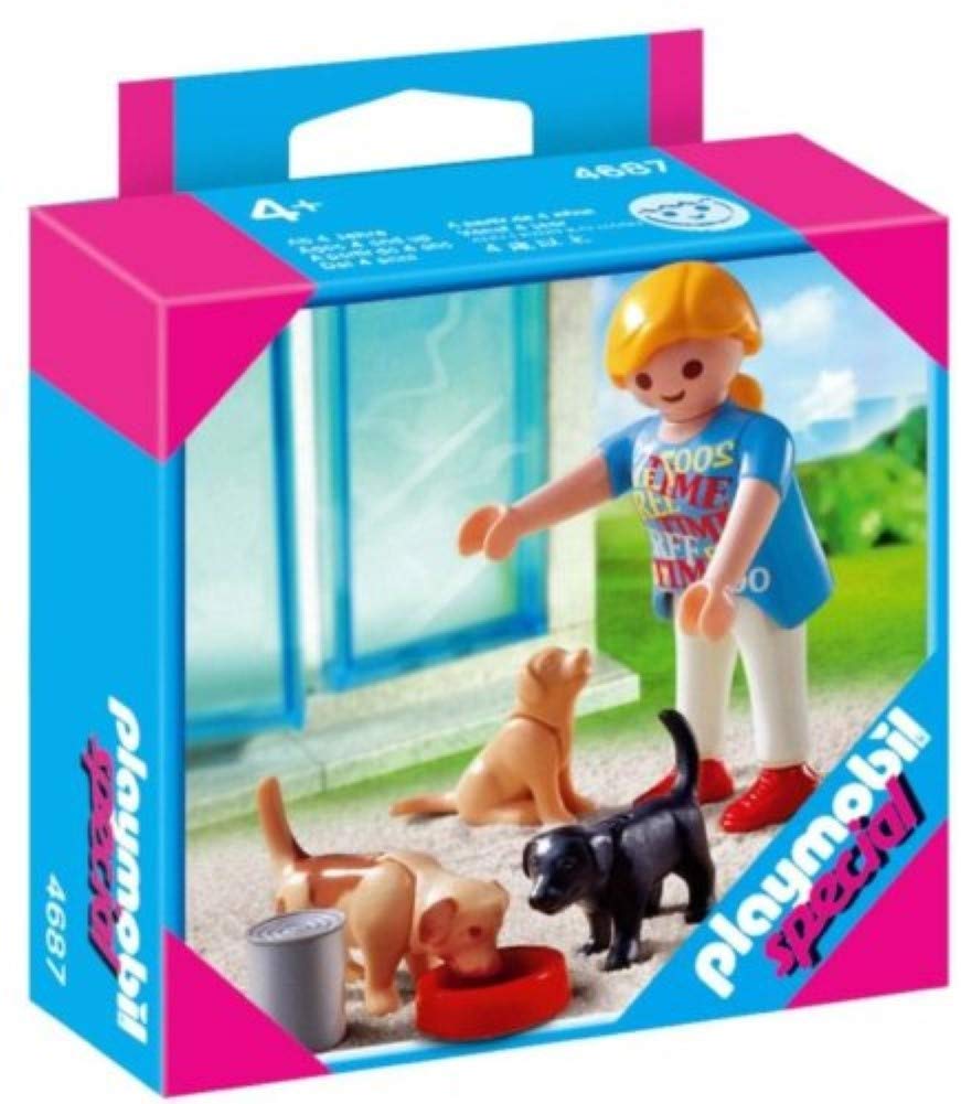 Playmobil - Woman with Puppies - Toy Figure Set - for Kids Little Kid, Pink, Small
