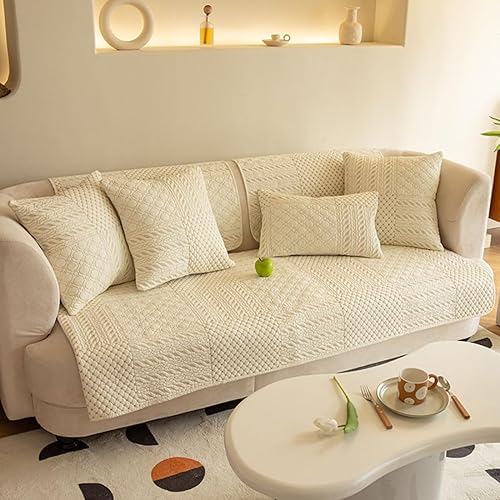 Miniatura 2 de vctops Funda de sofá con bordado geométrico rústico de algodón, antideslizante, protector de muebles para niños, perros y gatos (crema, 28 x 28