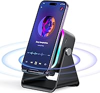 Aikela 5-in-1 Induction Speaker Phone Stand: Wireless Bluetooth Audio, Power Bank, LED Lights - Black Gift for Music Lovers