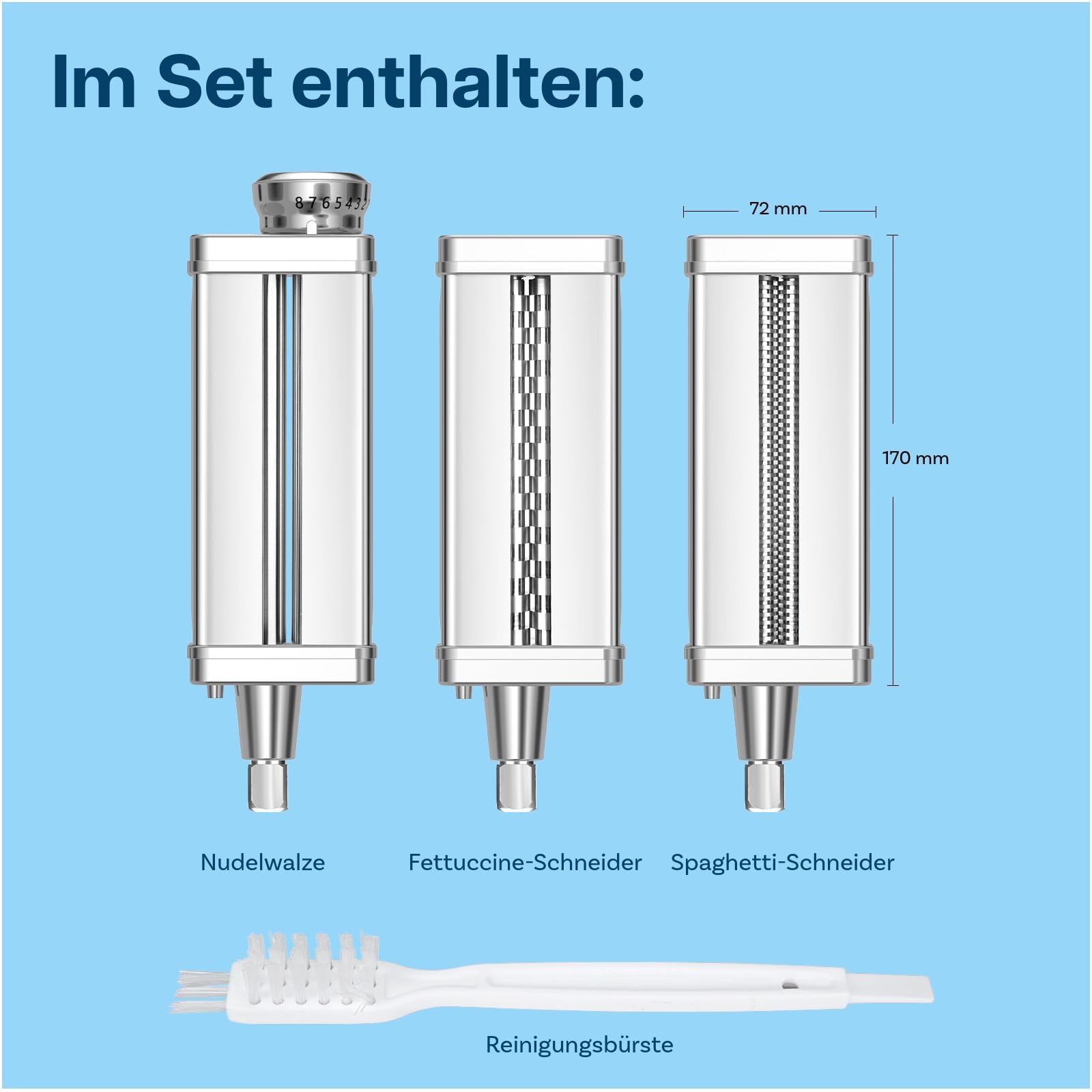 Nudelaufsatz für KitchenAid Küchenmaschine 3-teilig – Pasta Roller, Spaghettischneider & Fettuccineschneider – Edelstahl Aufsätze - Küchenmaschinen Zubehör für KitchenAid von MMOBIEL