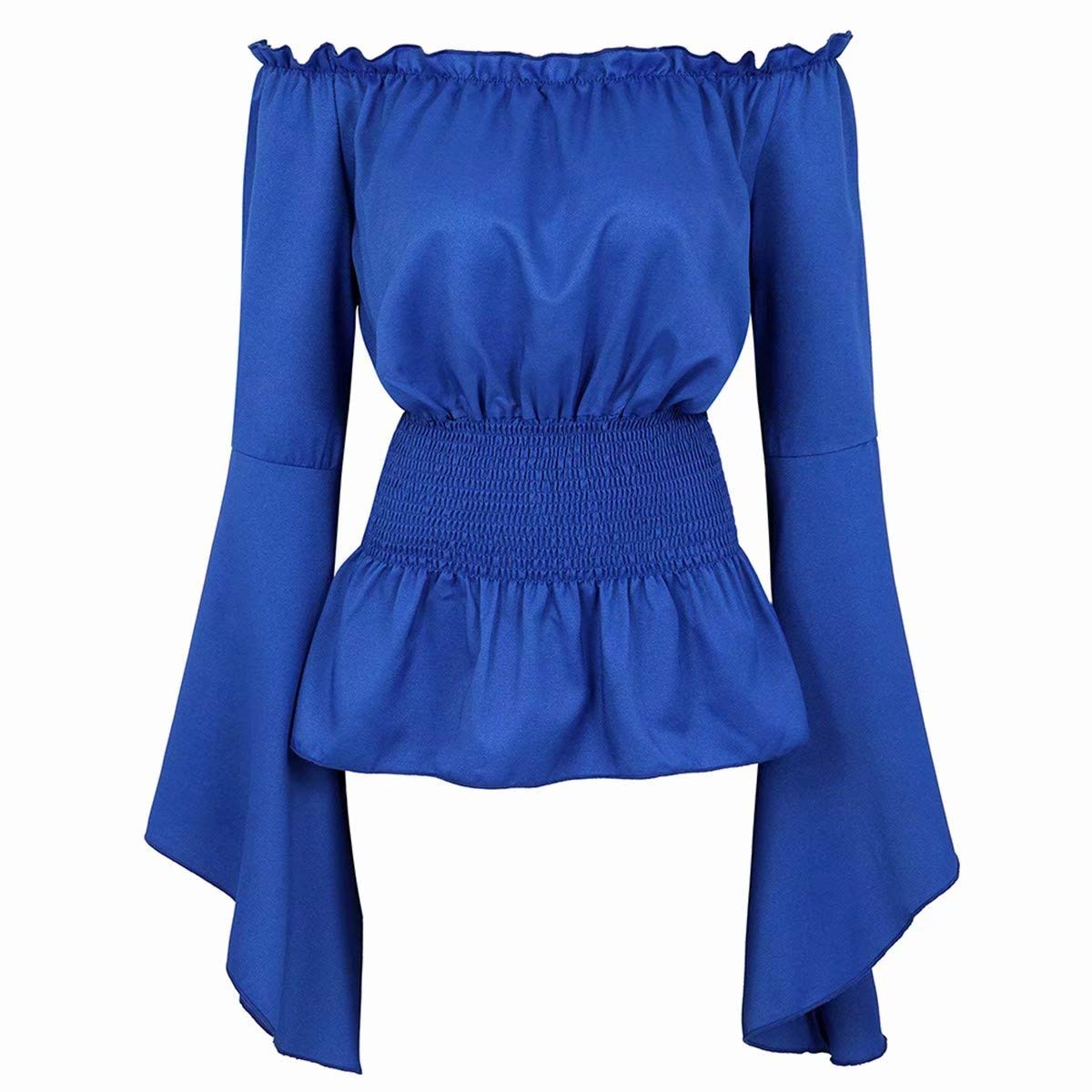 jutrisujo Womens Renaissance Pirate Shirt Tops Medieval Long Sleeve Off The Shoulder Gothic Peasant Blouse Ruffled Smocked Boho Blue S โ image 1