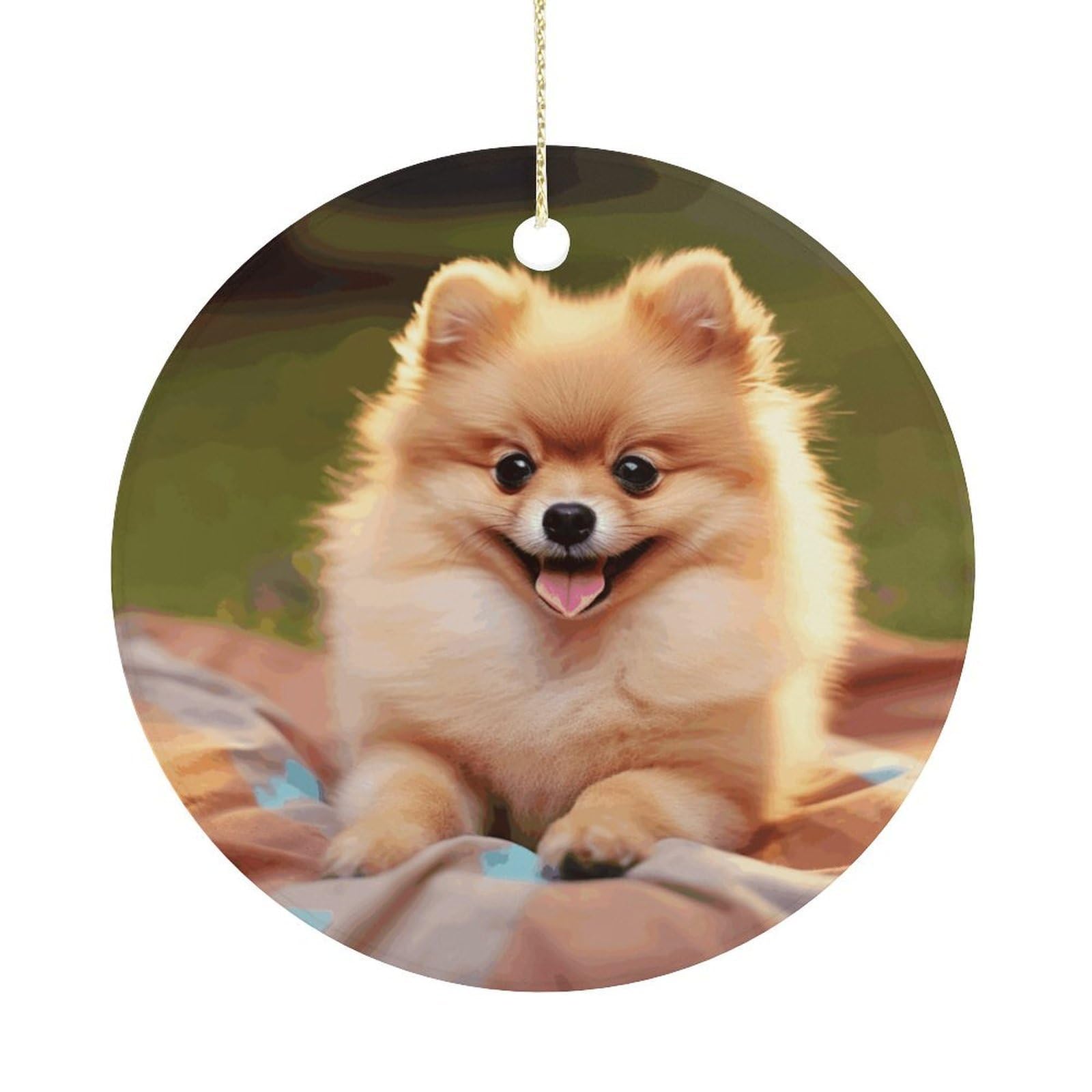Short-haired Pomeranian Christmas Ornaments Colorful Round Ceramic Ornament Christmas Hanging Decor Christmas Tree Decorations Xmas Keepsake for Women Men Xmas Holiday Party