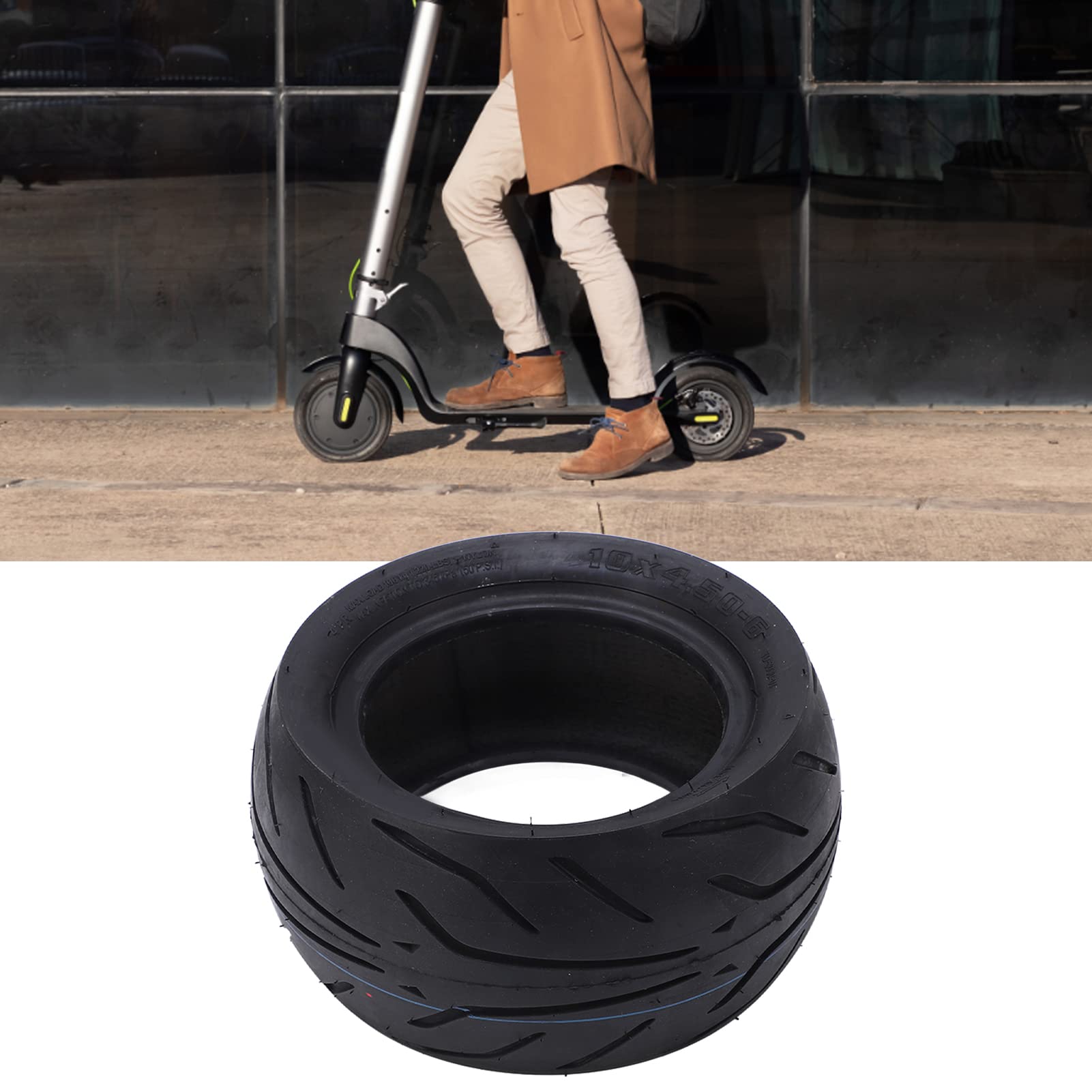 Alomejor Pneus sans Chambre de Scooter électrique, Remplacement de Pneu en Caoutchouc de Vélo électrique de 10 Pouces pour 10x4.50 6