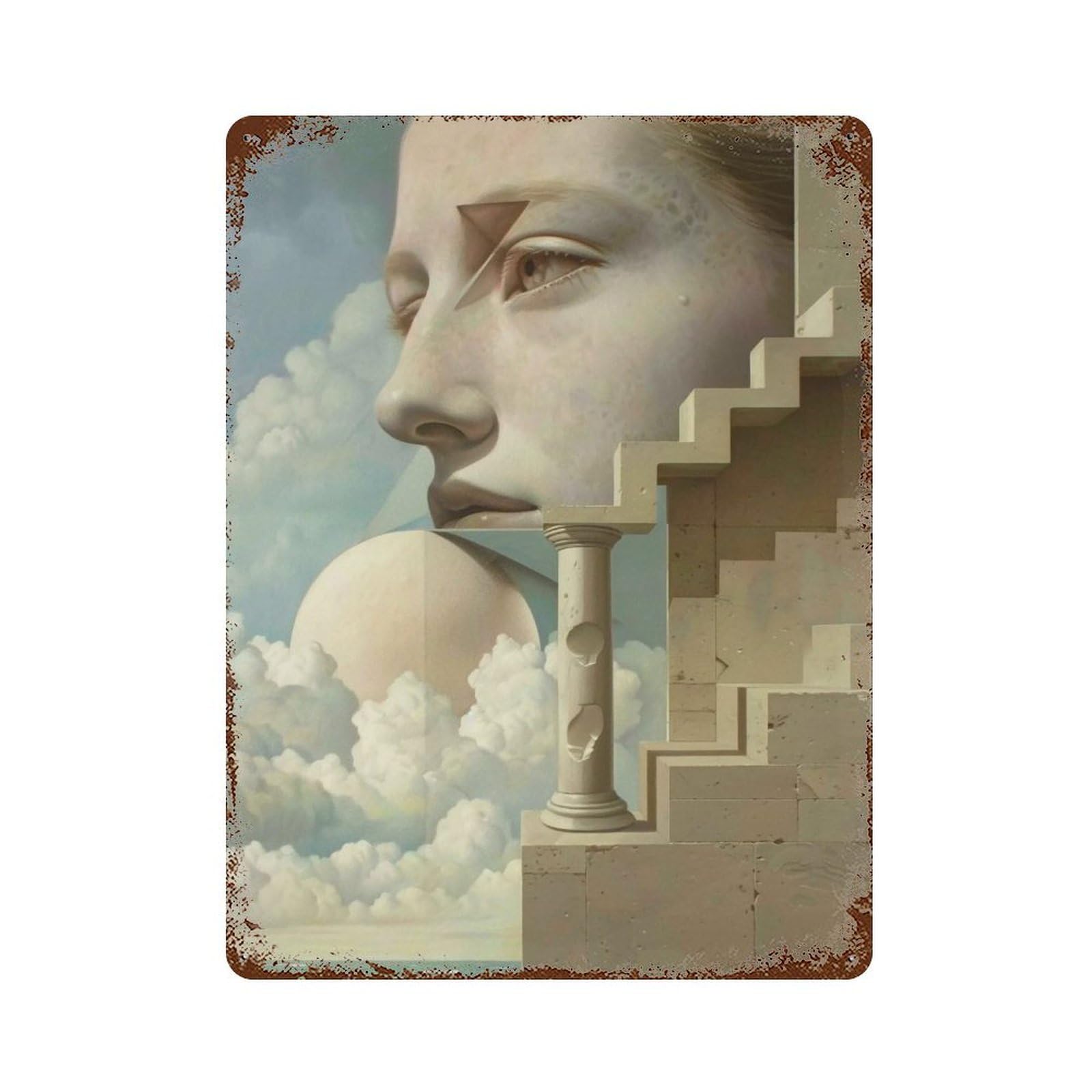 WIHYRTUI Dreamlike Surreal Step & Ocean Composite Scene 03 Wall Retro Iron Metal Tin Sign Vintage Art Poster Modern Home Cofffee Club Art Bar Shop Decor Style 40x30cm