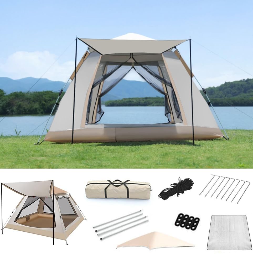 Camping Tent,Automatically and Quickly Open Outdoor Tents for 5-8 People,Detachable Rainproof Roof with Moisture-Proof Pad, Portable and Suitable for Many Scenarios