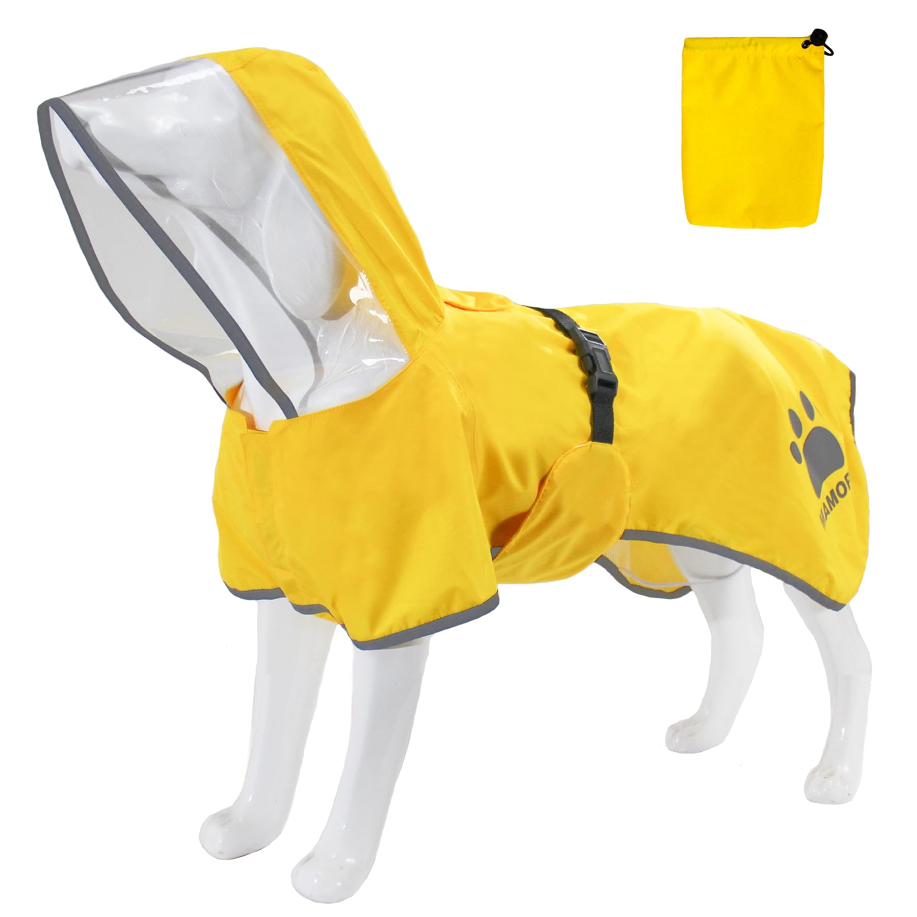 MAMORE Dog Raincoat Waterproof Adjustable Reflective Lightweight Breathable Hooded Jacket for Small Medium Large Dogs with Leash Hole (Yellow, M) โ image 1