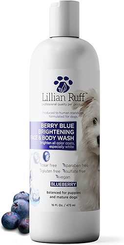 Lillian Ruff PRO Formula Berry Blue Brightening Champú para mascotas – Champú blanqueador profesional ultrahidratante para perros, potenciador de