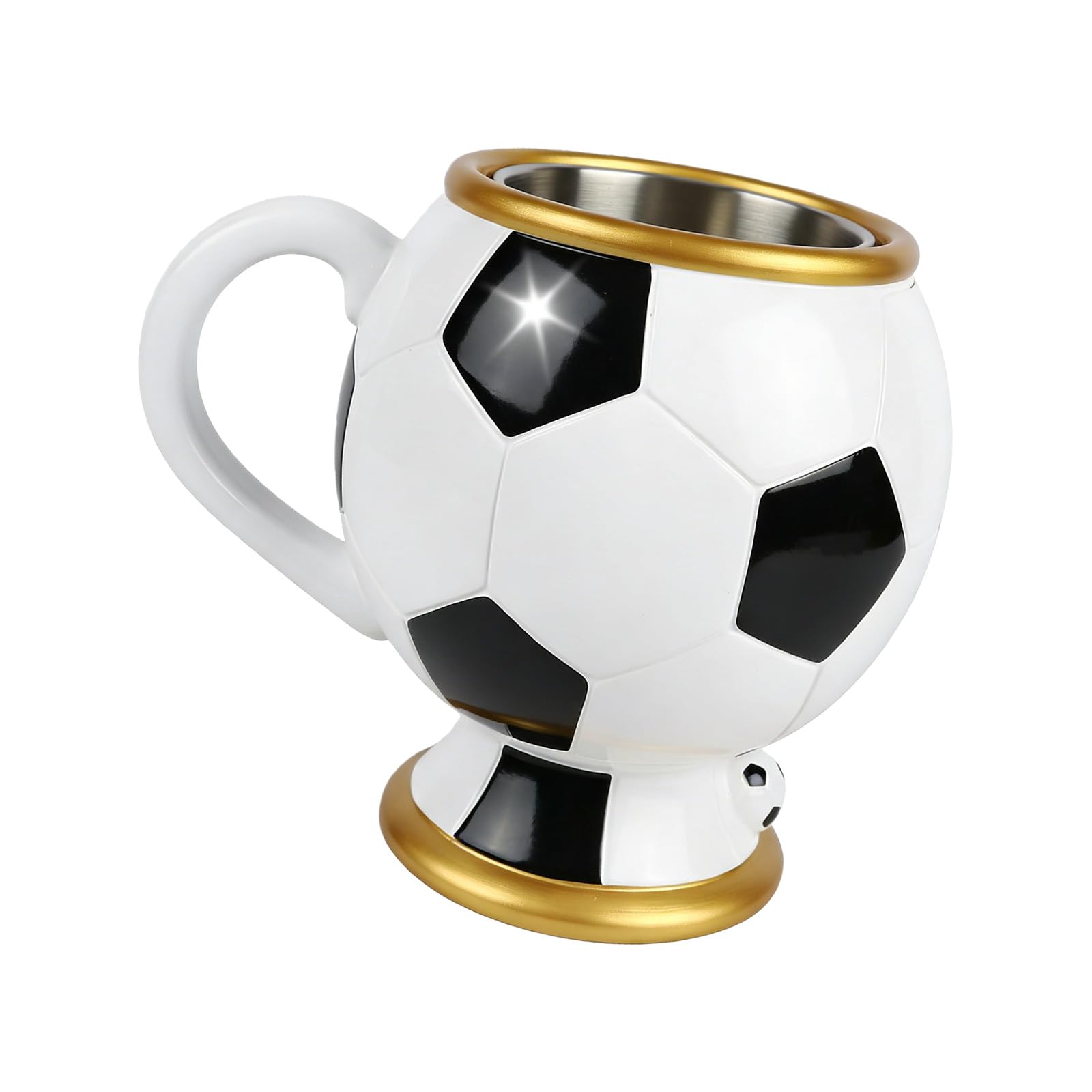 Taza térmica deportiva con forma de balón de fútbol, perfecta para oficinas y uso doméstico, taza interior de acero inoxidable, taza deportiva de resina con mango ergonómico y acero inoxidable
