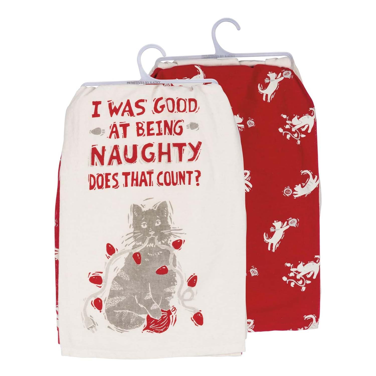 Torchon chat de vacances Naughty Kitty de Primitives by Kathy pour la cuisine, lot de 2