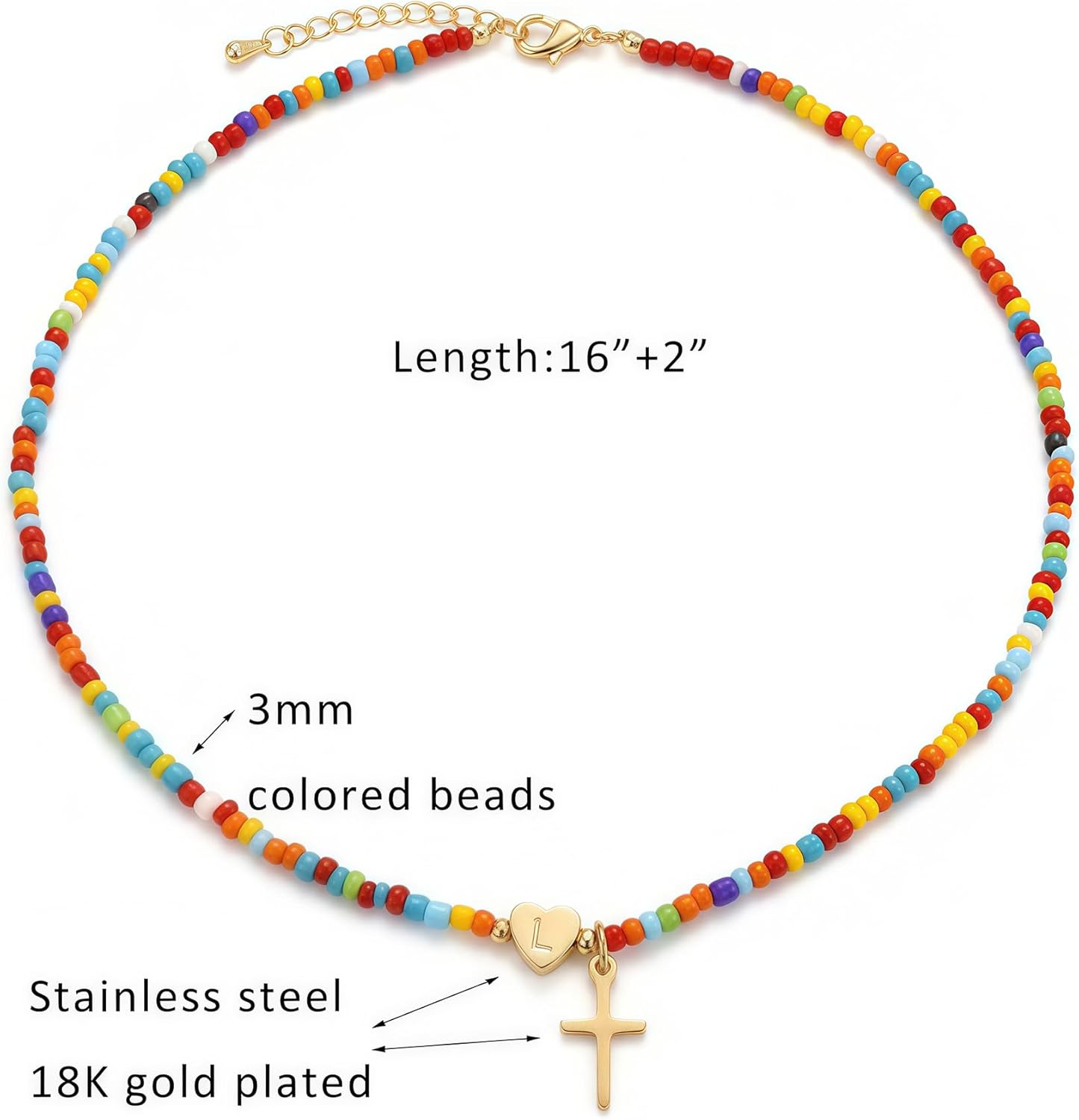 Initial Cross Necklace for Girls Women Kids - Teen Girls Gifts Trendy Stuff Colorful Beaded Letter Cross Choker Necklace for Her Mom Wife Jewelry - Image 5