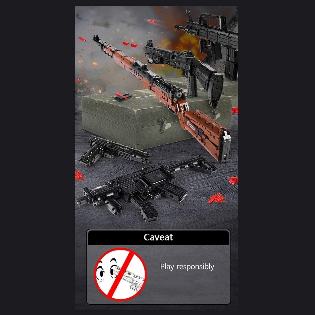 Kar Zestaw konstrukcyjny do karabinu 98K, 1206 elementów, zestaw do budowania, karabin snajperski Mauser 98K z funkcją strzelania, zabawka karabin snajperski dla dorosłych, dzieci, nastolatków