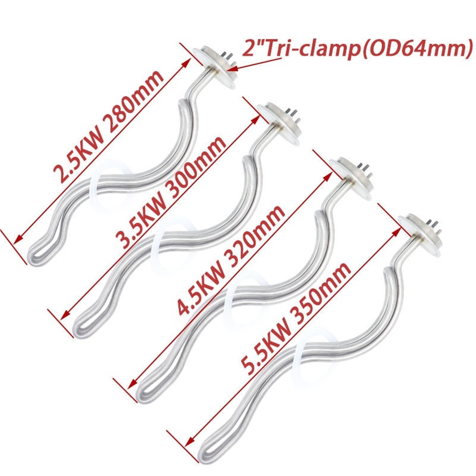 2 Zoll (64 mm) Tri-Clamp 220 V Tauchsieder Elektrisches Heizelement,5 kW/3, kW/4, kW/5, kW 1 Stück(Heater Only,220V_5.5KW)