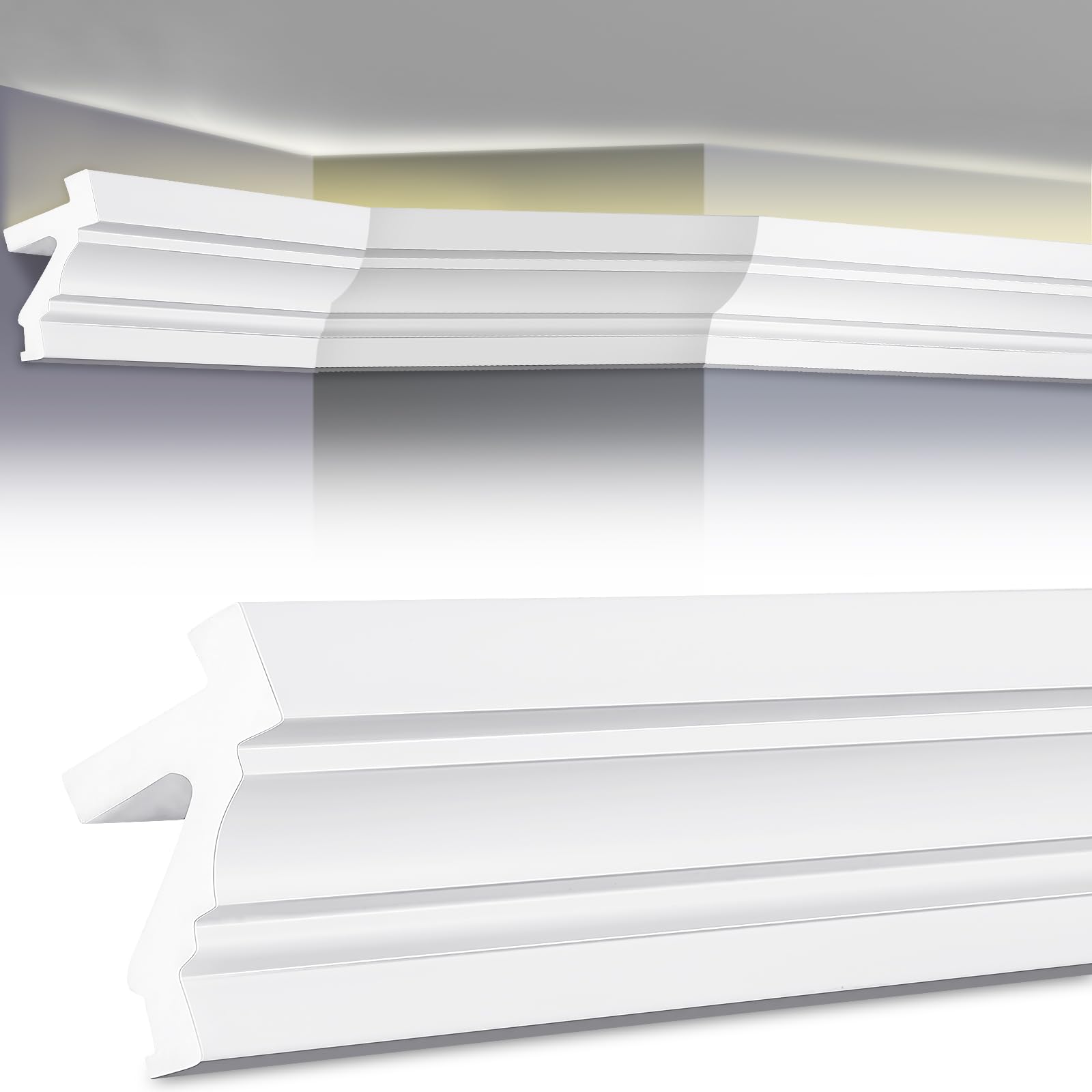 (Similar to the image)(Unknown size)Ceiling Crown Molding with LED Duct Kit for Seamless Ambient Accent Lighting Waterproof Channel for Easy LED Trim Moulding Strip Installation(Upper Groove)