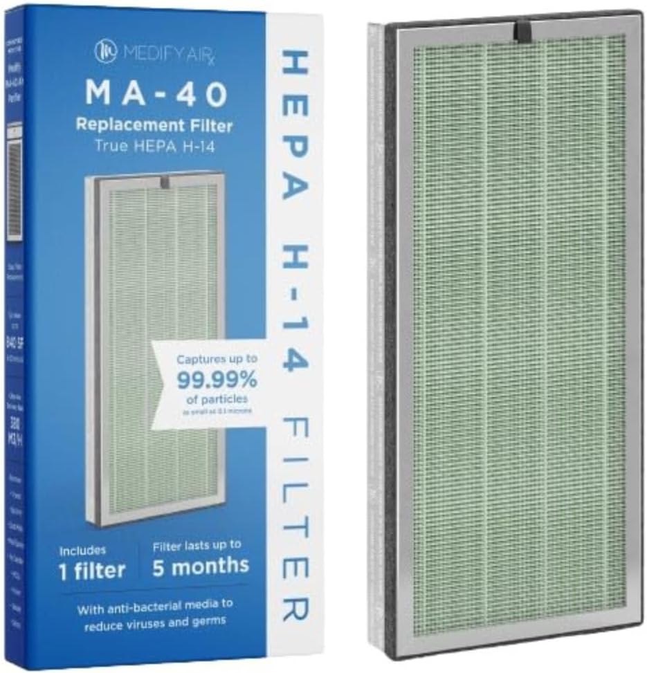 Sponsored Ad - Medify Air MA-40 Genuine Replacement Filter | for Allergens, Wildfire Smoke, Dust, Odors, Pollen, Pet Dander | 3 in 1 with Pre-filter, H14 HEPA, and Activated Carbon | Removal to 0.1 Microns | 1-Pack