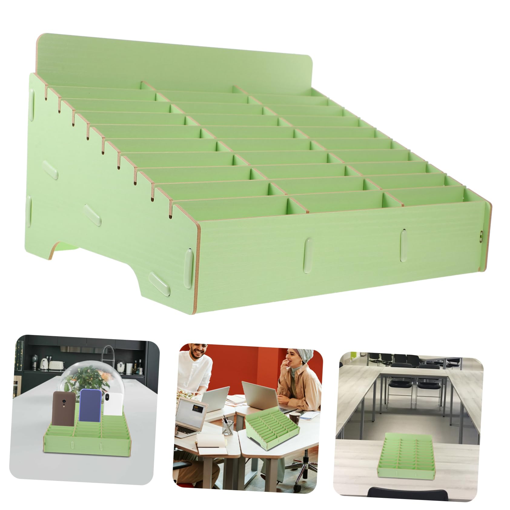DOITOOL Caja de Almacenamiento de Teléfono Múltiples Rejillas de Madera | Organizador de Escritorio para Móvil, Compartimentos Divisores, Verde, Uso en Hogar y Mesa