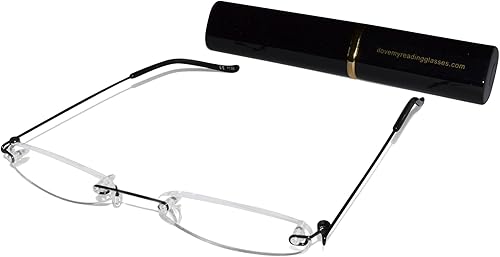 Anteojos de lectura sin montura para hombres y mujeres +2.5 negros, ultra delgados y ultra ligeros, incluye funda de aluminio a juego por Anteojos de lectura sin montura para hombres y mujeres +2.5 negros, ultra delgados y ultra ligeros, incluye funda de aluminio a juego por