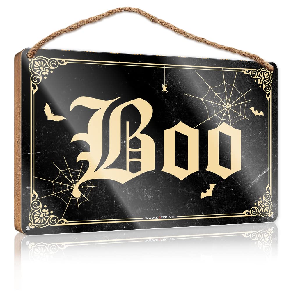 FZFN Spring Porch Sign Boo Halloween Wooden Sign Restroom Decor Welcome Sign For Front Porch Standi(15X28CM)