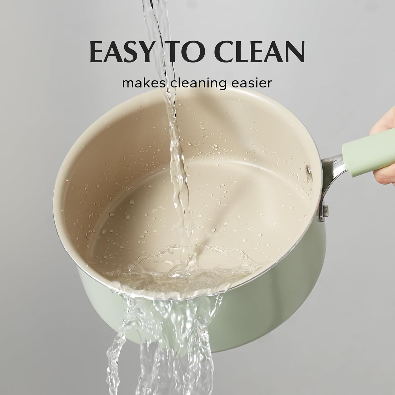 Redchef Ceramic Nonstick Saucepan with Lid, 3QT Small Cooking Pot,Non Toxic Sauce Pans for Kitchen, Cool Handle PFAS Free Compatible with All Cooktops, Green - Image 3