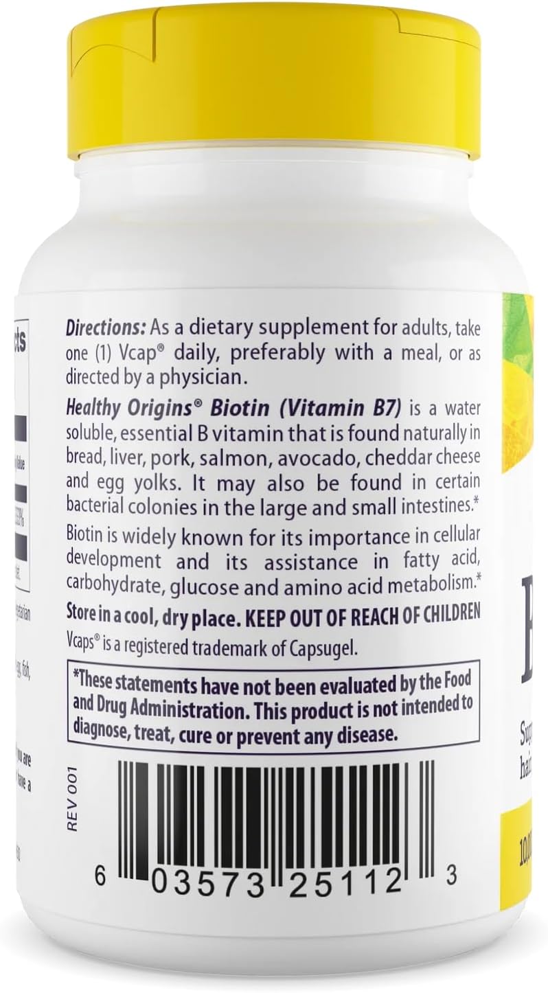 Healthy Origins Biotin 10,000 mcg (USP Grade, Non-GMO, Gluten Free, Hair Support, Nail Support), 360 Veggie Caps