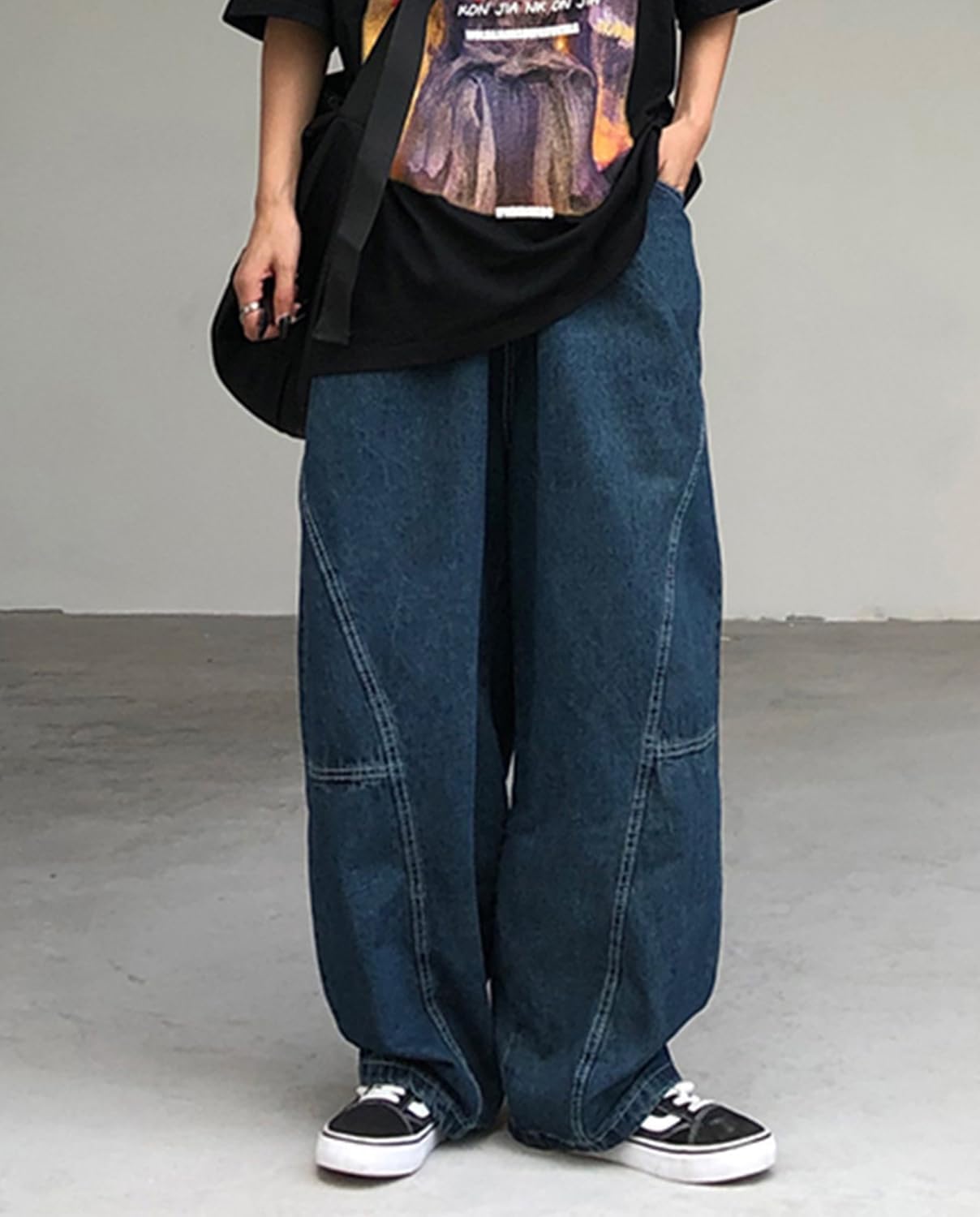 Mens Teen Boys Super Baggy Jeans Mid Rise Wide Leg Hip Hop Skater Jeans Casual Loose Denim Pants Streetwear - Image 3