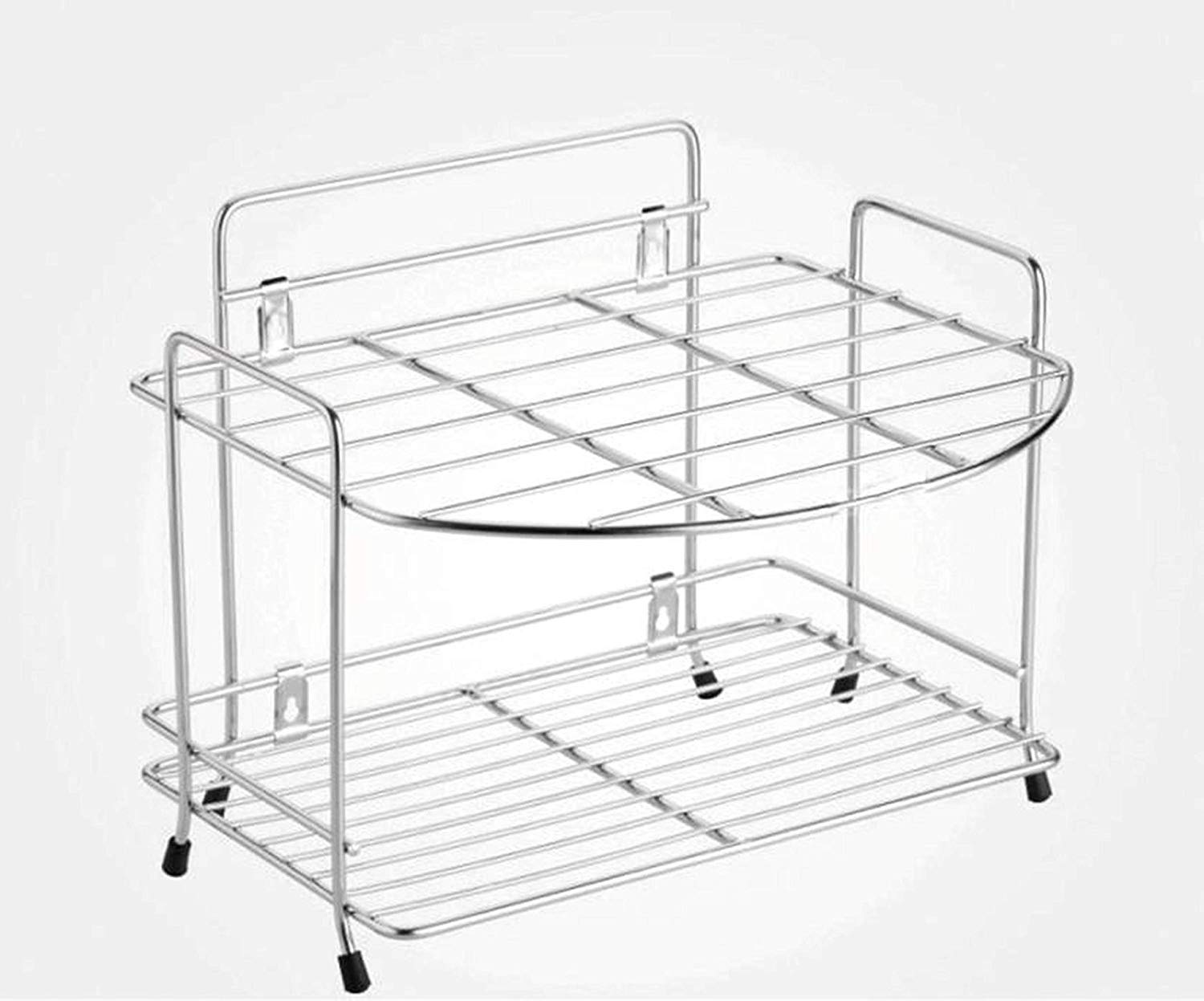 Stainless Steel 2 Layer Wall Mount Filter Stand Multipurpose Rack, Kitchen Dish Storage Rack Stand Rack with Glass Rack Holder Utensil Kitchen Rack- 1 pcs