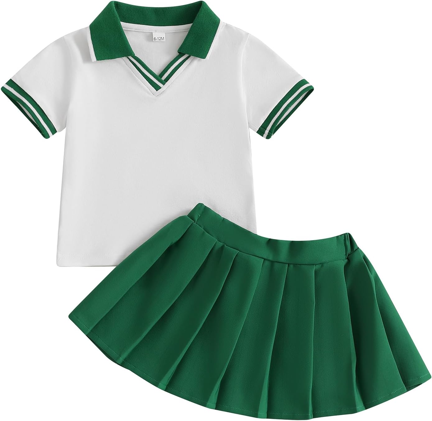 ZAXARRA Toddler Girl Sports Outfit Short Sleeve Lapel Tops Tennis Bow Pattern Mini A Line Skirt Casual Cute 2 Pcs Set