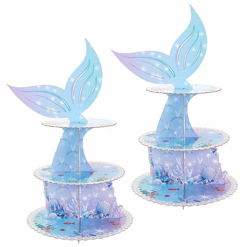 Alzata Per Torte A 3 Piani A Coda Di Sirena - Cartone, Per Feste Di Compleanno, Decorazione