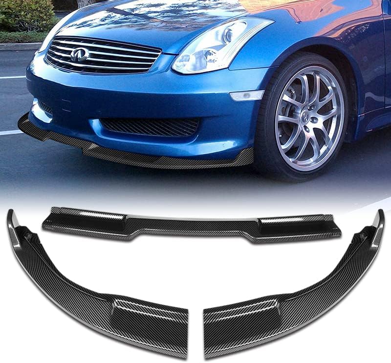 EPARTS 3 Pieces Style Front Bumper Lip Spoiler Splitter Chin Side Body Kit Trim Protection Compatible with 2003-2007 Infiniti G35 Coupe/2-Door Only (Painted Carbon Fiber Style)