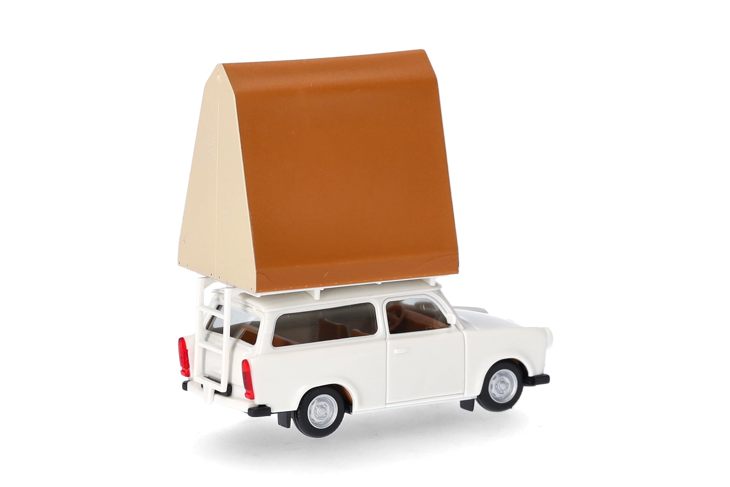 Herpa Modellauto Trabant 601 Universal mit Dachzelt, Miniatur im Maßstab 1:87, Sammlerstück, Made in Germany, Modell aus Kunststoff, Grauweiß