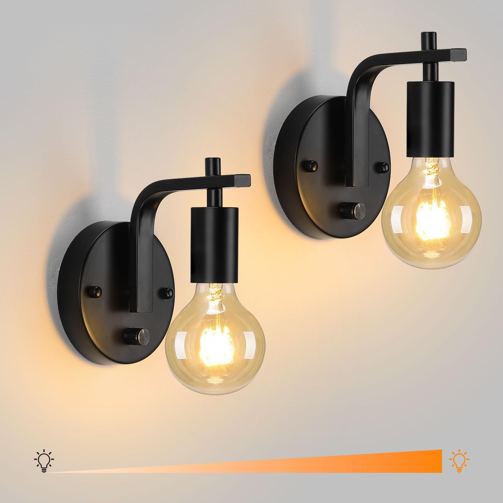Lightess 2 Piezas Regulable Lampara Pared Vintage Industrial Apliques Pared Interior Metal Retro Ajustable Negro E27 Iluminación De Interior Para Dormitorio, Restaurante, Bar, Café