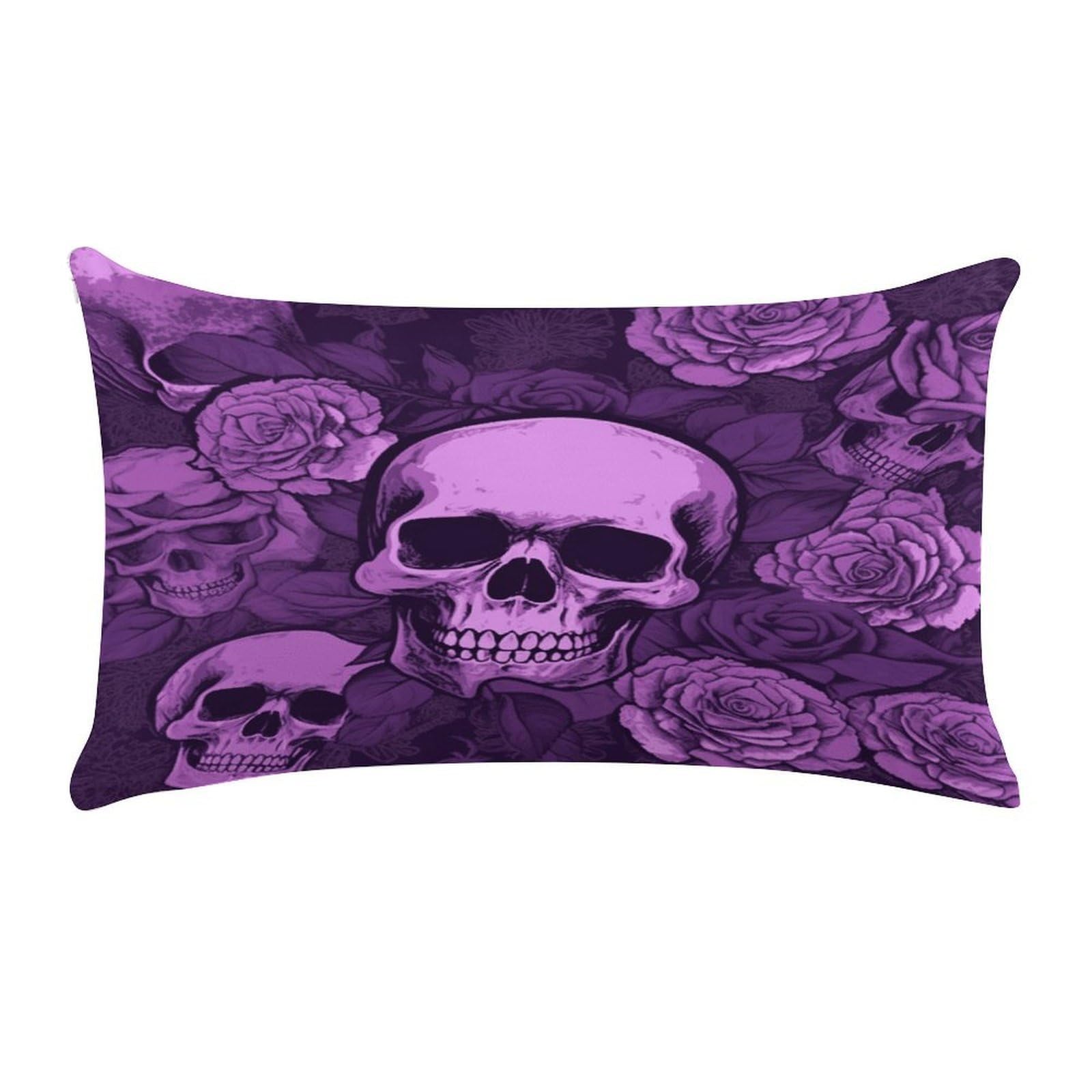 FekiLoot Super Soft Lumbar Throw Pillow Cover 12"x 20", Rectangle Luxury Plush Pillowcase Fade Resistant Pillow Protector Purple Skulls and Roses Pillow Case Pillow Shams for Sofa Bed Living Room