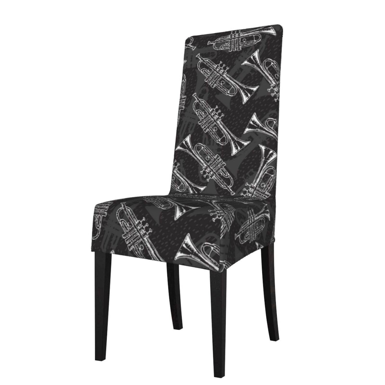 LKYMOH Black White Sketch Trumpets, Chair Covers Stretch Chair Slipcovers for Dining Room, for Party Pet Protection Universal Fit Soft Polyester