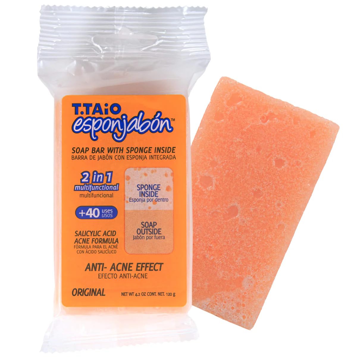 T.Taio Anti-Blemish Sponge Soap - Unisex - Corrects Imperfections and Skin Textur, Orange