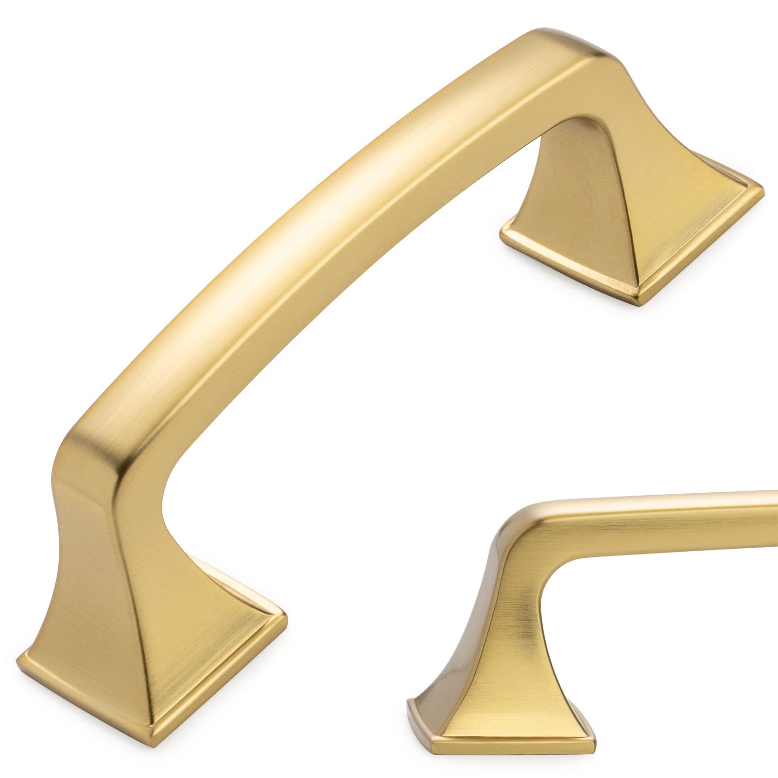 KOOFIZO Big Square Foot Cabinet Arch Pull - Brushed Gold Furniture Handle, 3 Inch/76mm Screw Spacing, 10-Pack for Kitchen Cupboard Door, Bedroom Dresser Drawer, Bathroom Wardrobe Hardware