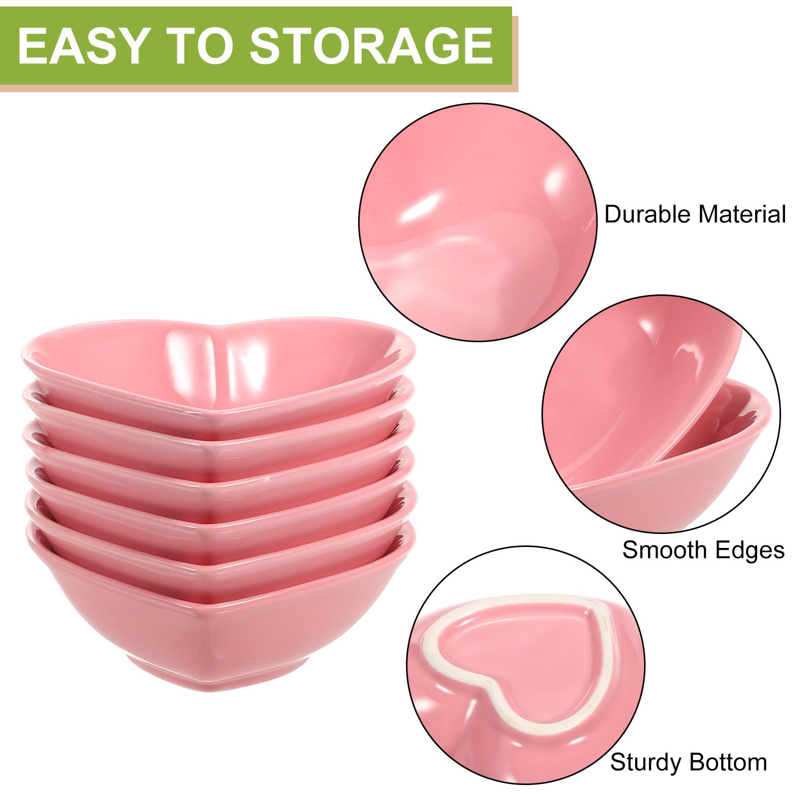 QUARKZMAN Cuenco De Cerámica En Forma De Corazón Rosado, Juego De 6 Platos De Porcelana De 5 Pulgadas, Platos Pequeños Para Aperitivos Y Salsas Para Cocina Hogar Boda Fiesta Restaurante