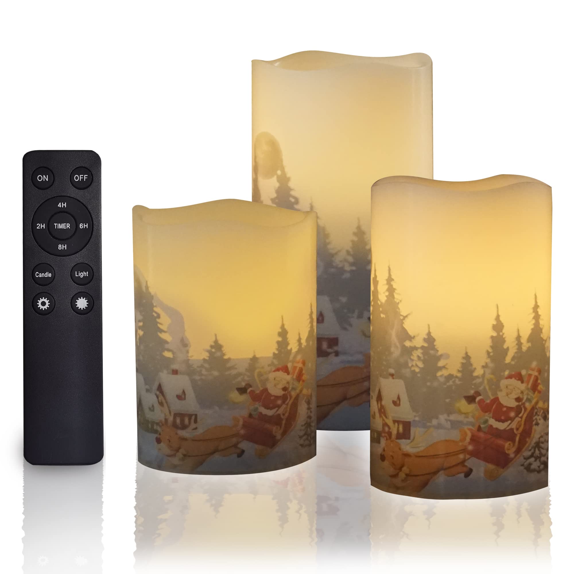 Christmas Real Wax Battery Operated Flameless LED Candles w/Remote 3 Pack