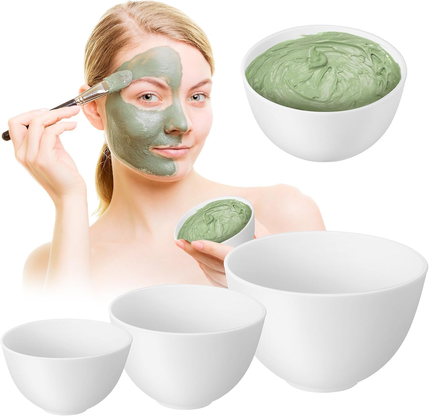 Facial Mask Silicone Bowls 3 Different Sizes Facial Mask Mixing Bowl Set Reusable Stackable Esthetician Tool for Home & Salon- Clay & Mud Mask Bowl 3.23in/3.94in/5.11in